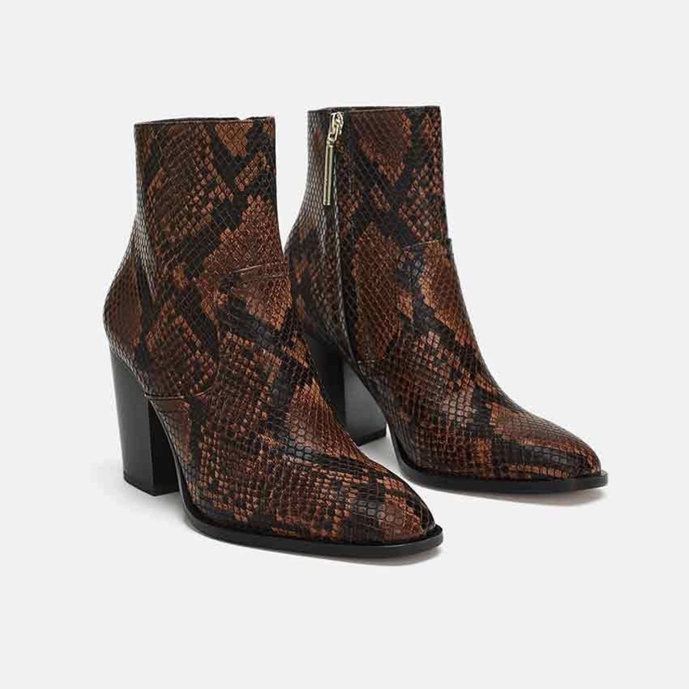 Zara Heeled Faux Snakeskin Boots